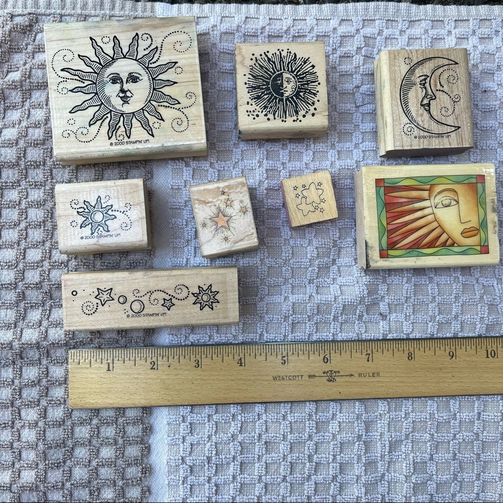 Vintage Rubber Stamp Celestial Lot Sun, moon, stars solstice stamps 80’s 90’s